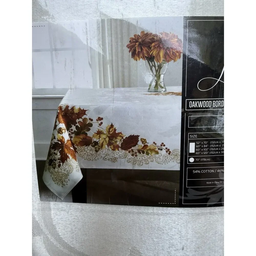 Williams Sonoma Fraiche Maison DAKWOOD BORDER Fall Thanksgiving Tablecloth 102”